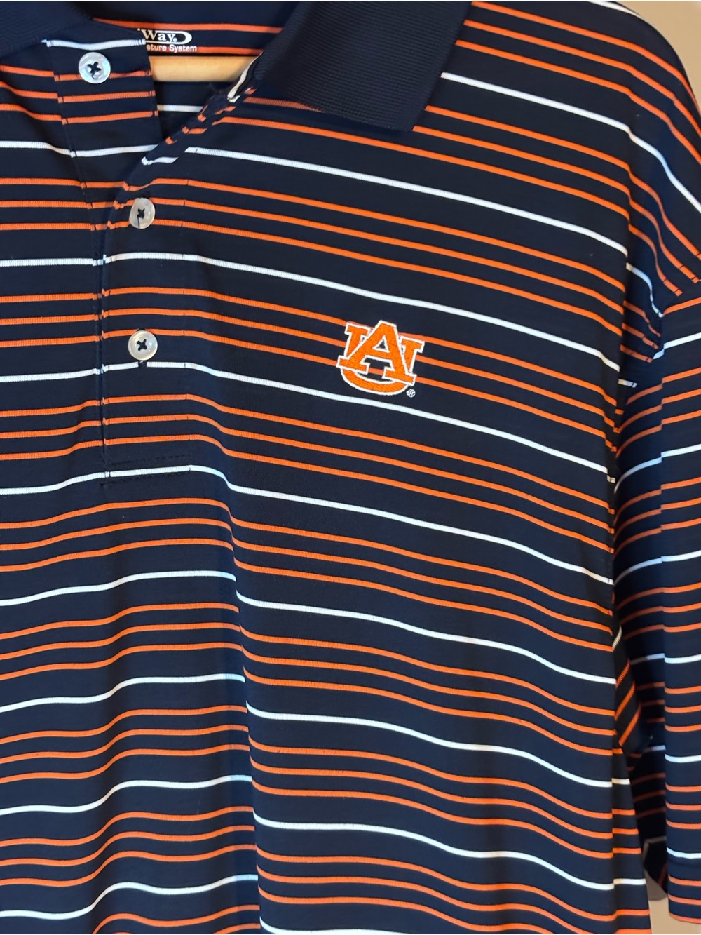 Auburn Men's Navy and Orange Striped Polo Shirt Athleisure Size XL - Picture 3 of 8